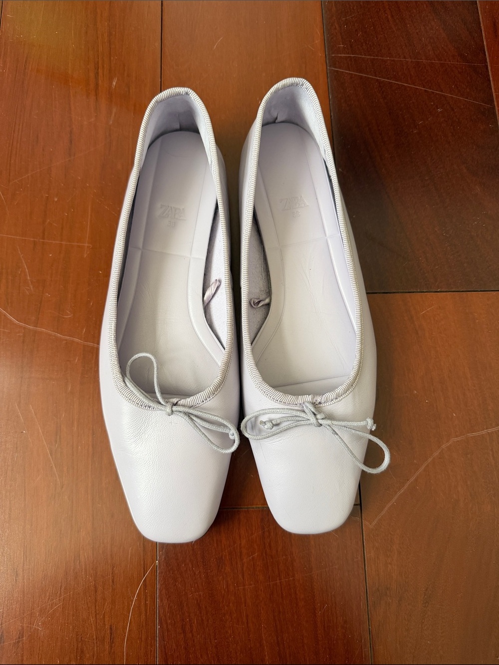 Zara Light Purple leather Ballet Flats with Bow